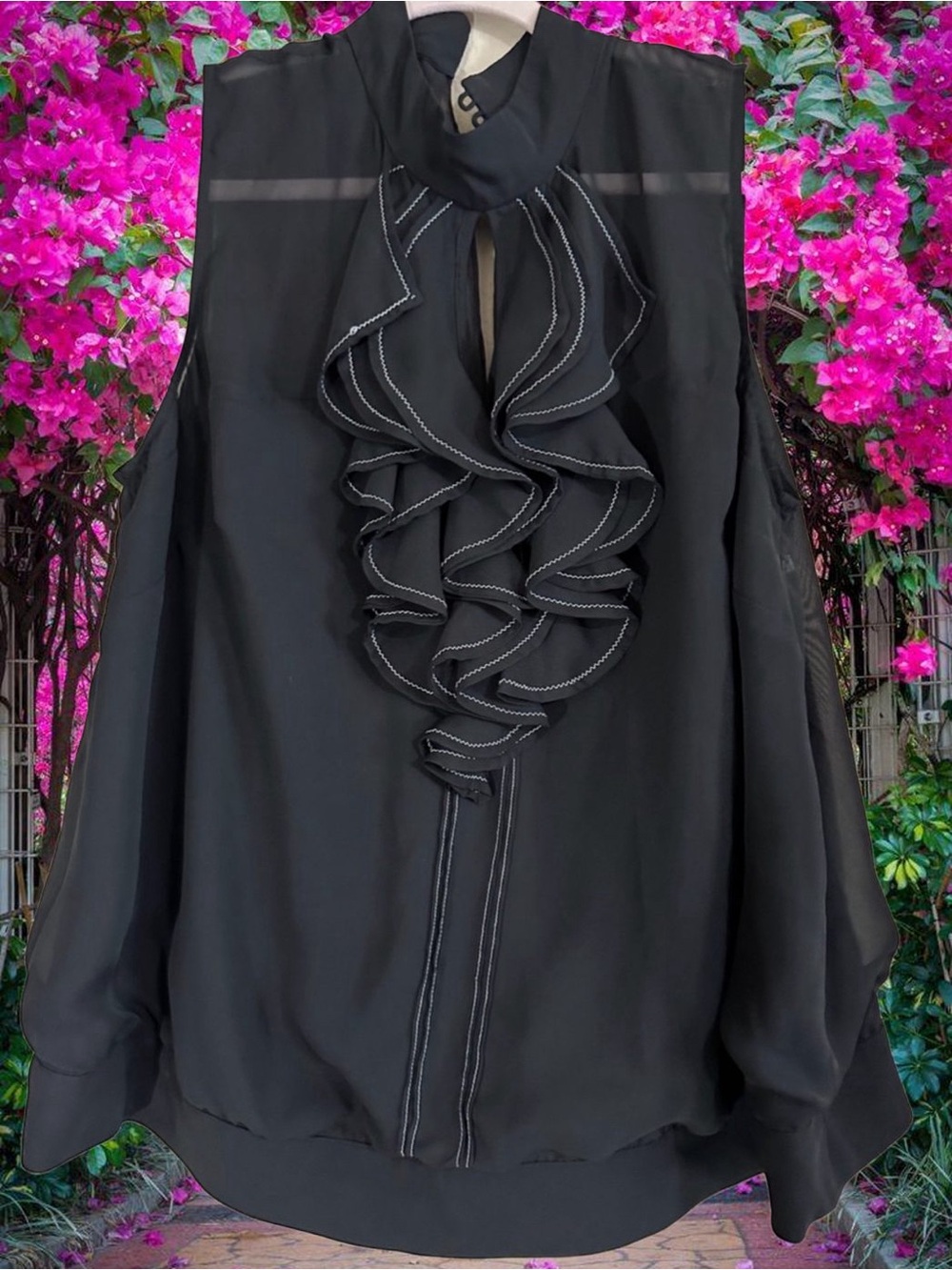 Sleeveless Ruffle Chiffon Blouse - Black